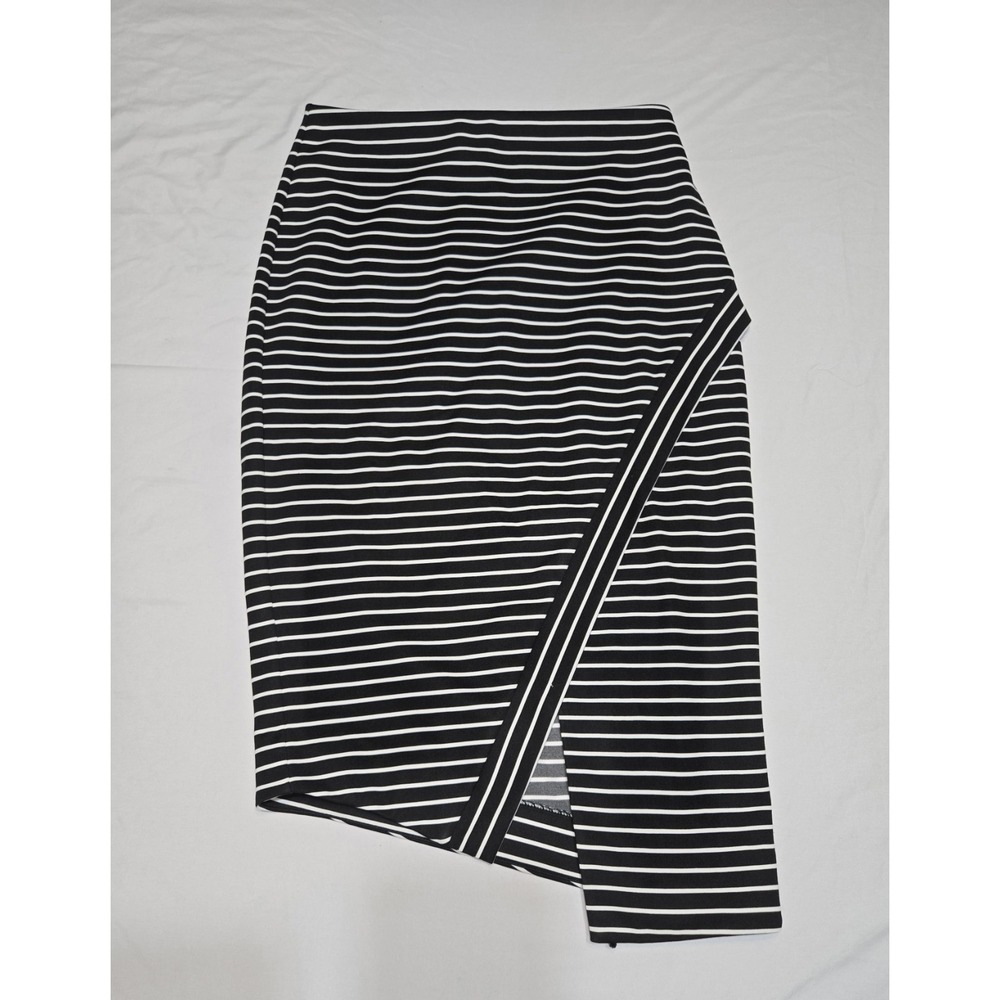 Bec & Bridge Asymmetrical Striped Skirt Black White Size 6 Stretch Zip Classy